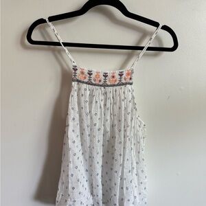 Free People White and Orange Embroidered Tank Top